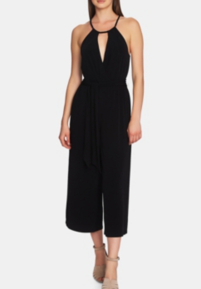 1. State Jumpsuit M Medium Black Sleeveless Cropped Wide Leg Halter - Picture 1 of 3
